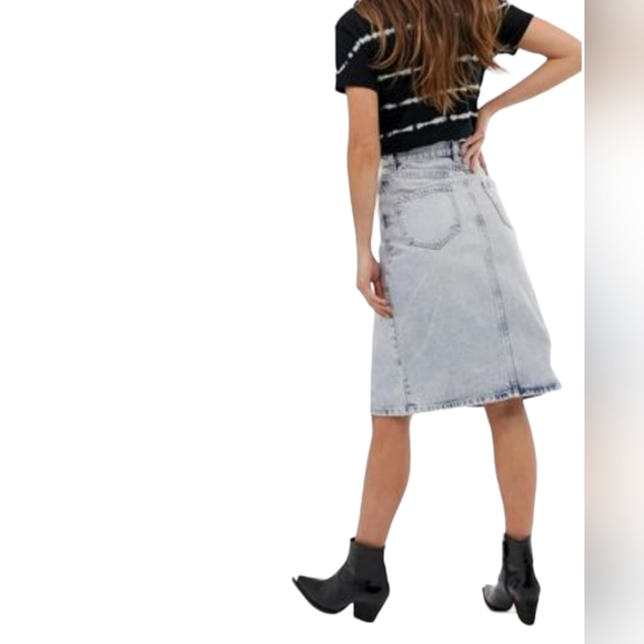 Allsaints Mabel Distressed Denim Skirt UK 4 Stonewashed Split Front Hem Festival - Picture 4 of 15